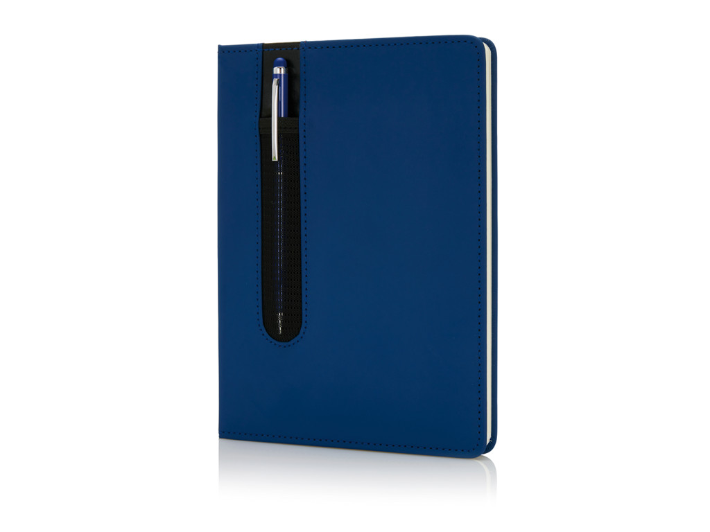 Standard hardcover PU A5 notesbog med stylus pen, marine blå