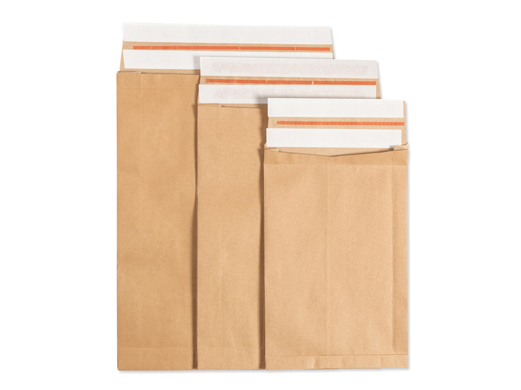 Forsendelsesposer 380x480x80mm med genluk 135g brun papir 