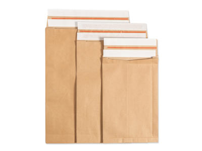 Forsendelsesposer 380x480x80mm med genluk 135g brun papir 