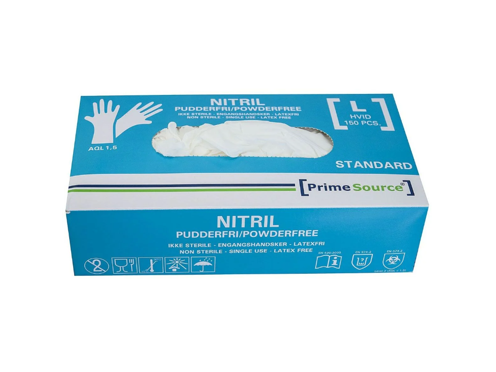 Nitrilhandske pudderfri Standard L hvid 100 stk