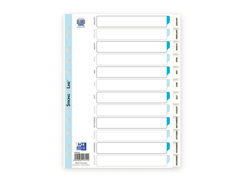 Register A4 Strongline jan-dec hvid