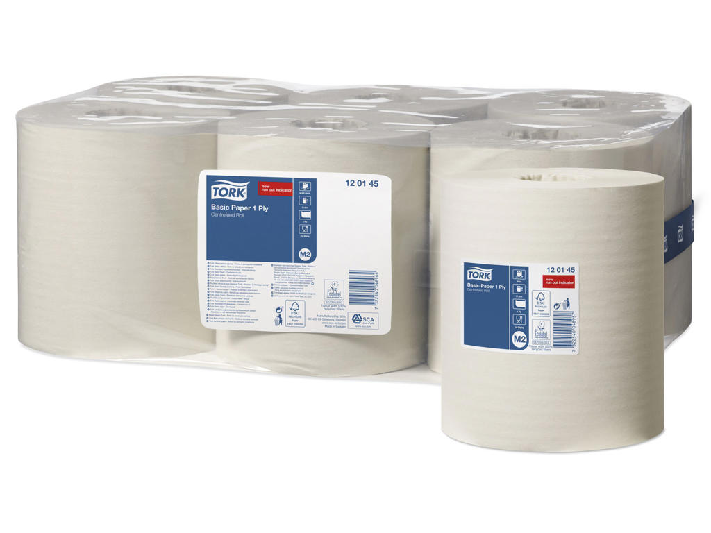 Aftørringspapir Tork M2 120145 Basic 1-lags hvid 6 rl.