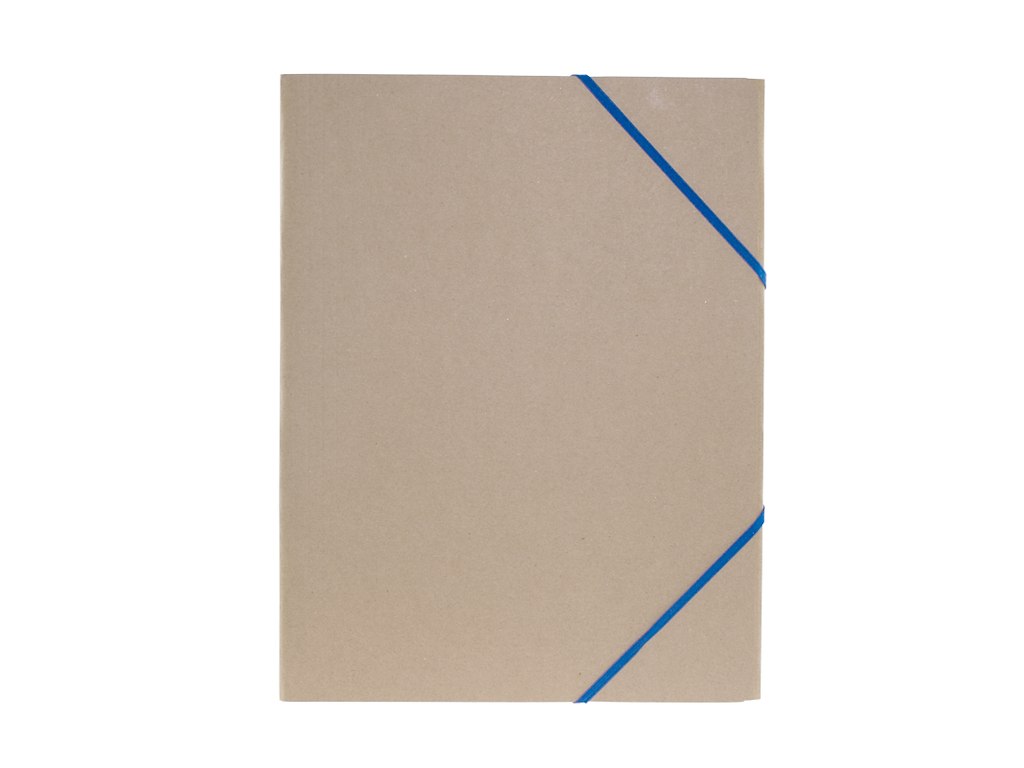 Elastikmappe A4 karton natur m/3 klapper og blå elastik