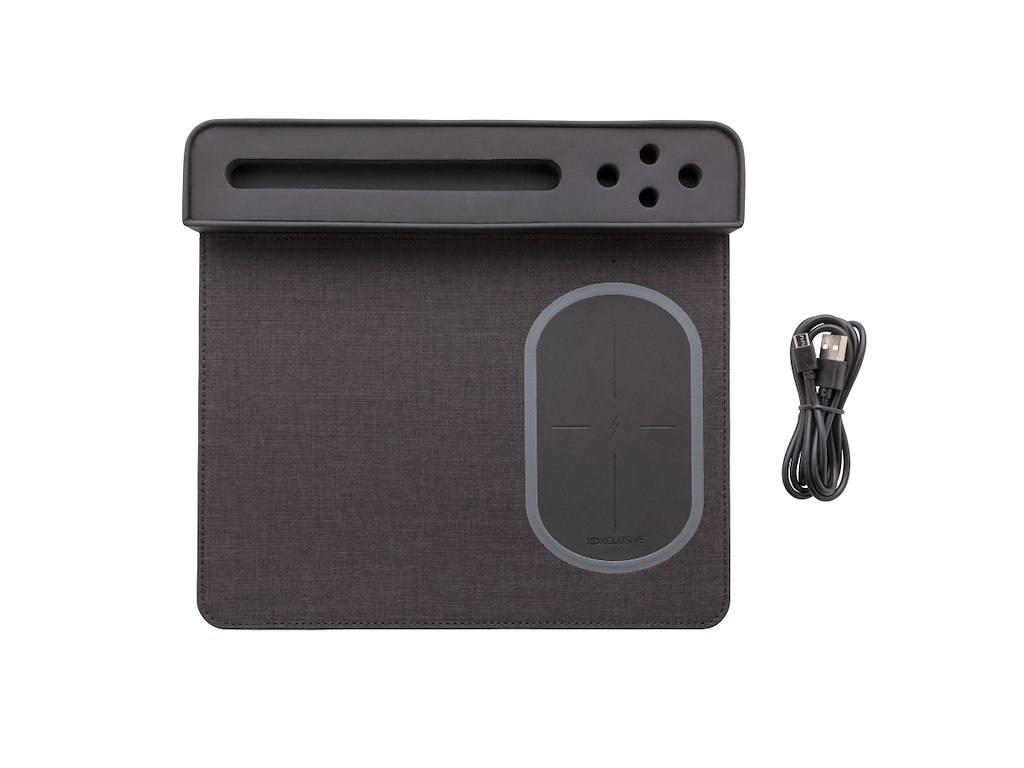 Air musemåtte med 5W trådløs oplader og USB, sort