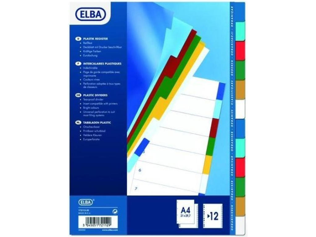 Faneblade A4 Elba 12 delt farvet plast