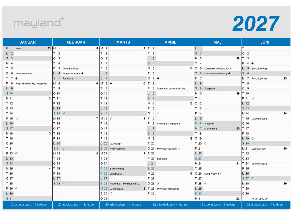 Kontorkalender Klassisk A5 2027