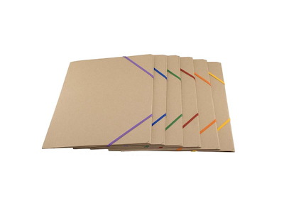 Elastikmappe A4 karton natur m/3 klapper og ass elastik