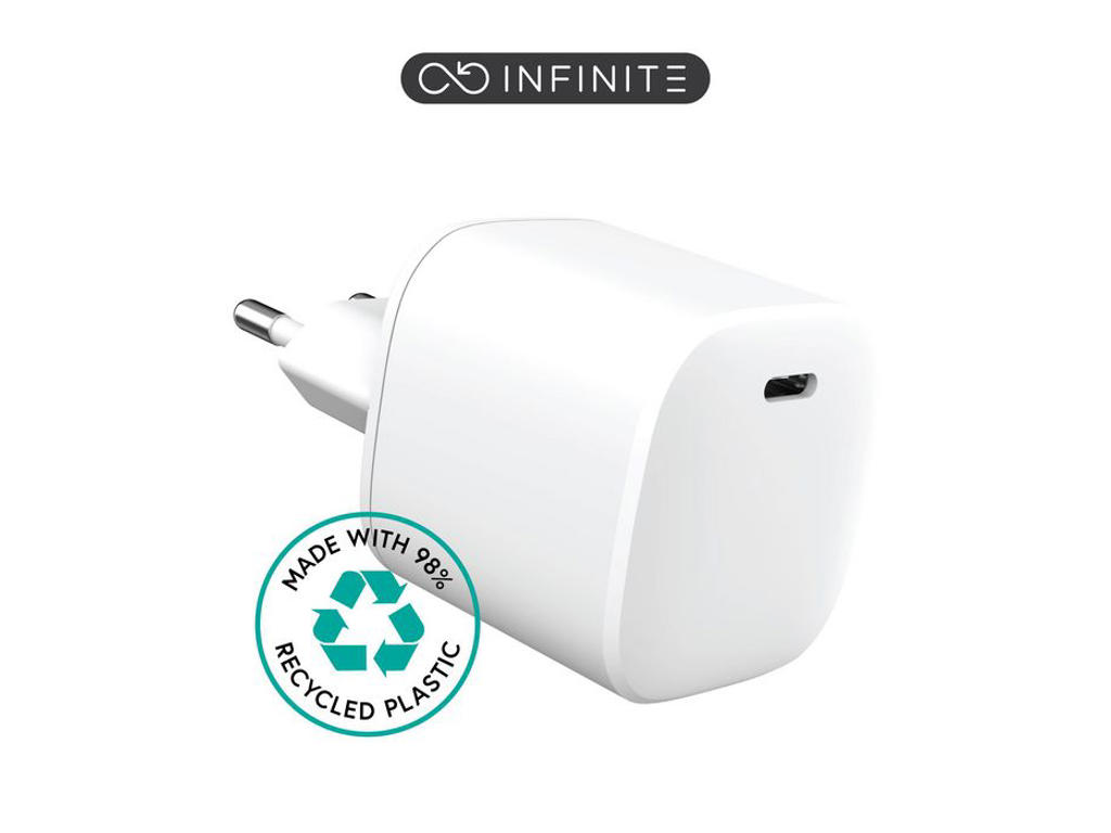 eSTUFF INFINITE USB-C Charger EU PD 45W GaN. - White -98% Recycled Plastic