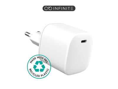 eSTUFF INFINITE USB-C Charger EU PD 45W GaN. - White -98% Recycled Plastic