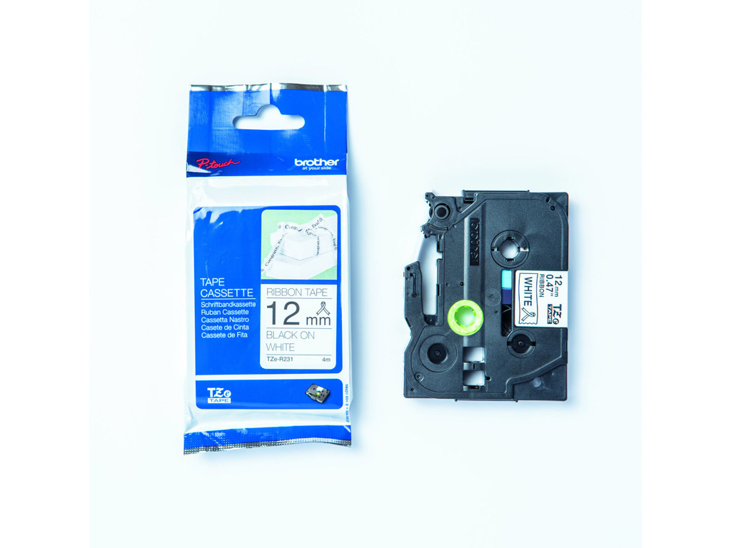 Brother tape TZeR231 12mm sort/hvid satin 