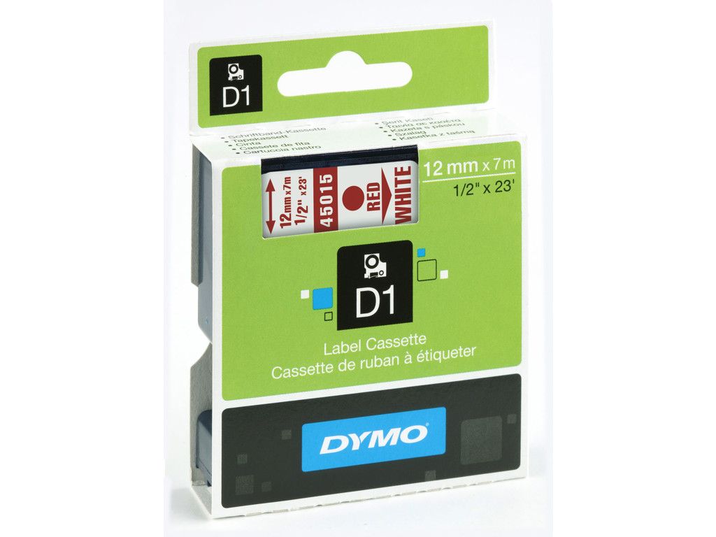 Dymo tape 45015 12mm rød/hvid