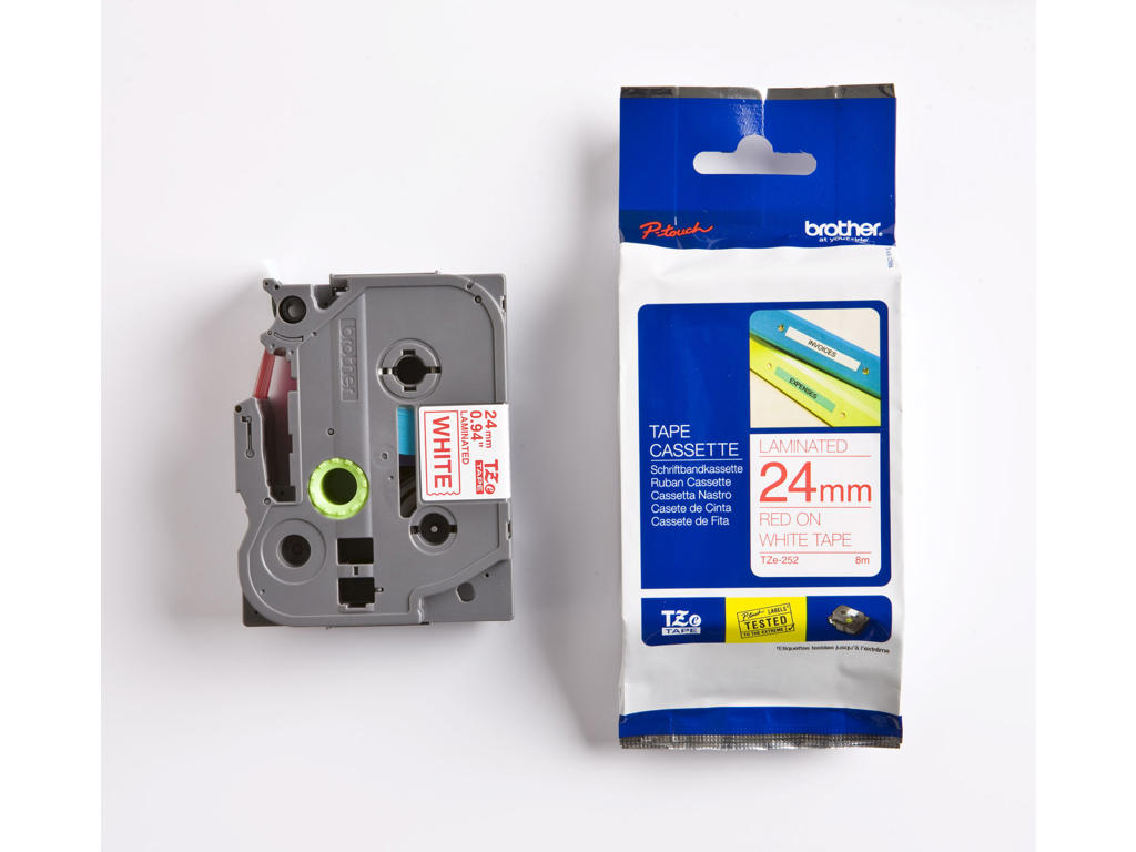 Brother tape TZe252 24mm rød/hvid