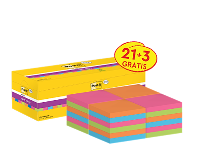 Post-it Super Sticky 76x76mm ass 24 stk (654)