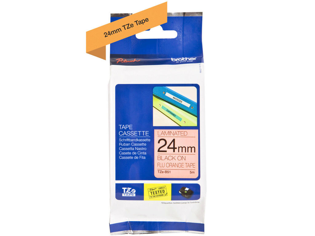 Brother tape TZEB51 24mm sort/neon orange