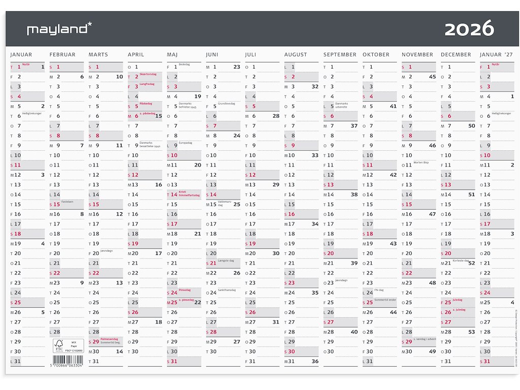 Kontorkalender Moderne A3 1x13 mdr. 2026