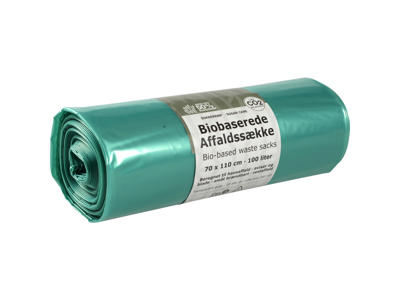 Biobaseret affaldssæk | 70x110 cm | 100 L | grøn | 40 mic | LDPE/sukkerrør | 10 stk