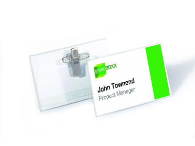 Navneskilt 54x90mm m/nål og klemme 50 stk