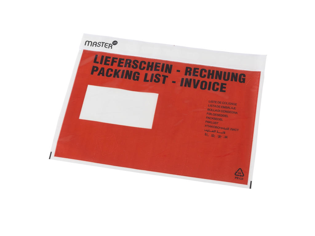 Følgeseddellomme C5 rød med tryk 1000 stk Master'In