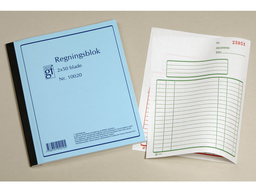 Regningsblok GF10020 140x210mm 2x50 blade