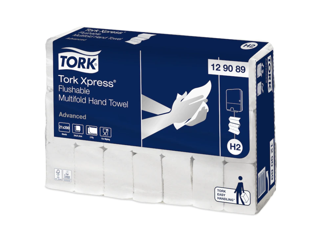 Håndklædeark Tork Xpress H2 129089  Easy Flush 2-lags 21x200 ark