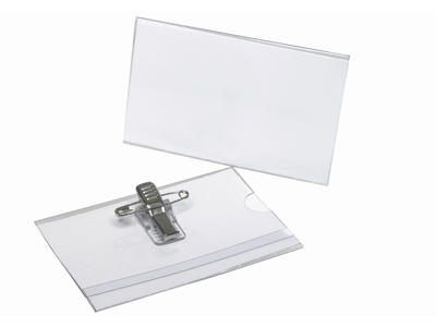 Navneskilt 55x90mm m/nål og klemme 50 stk.