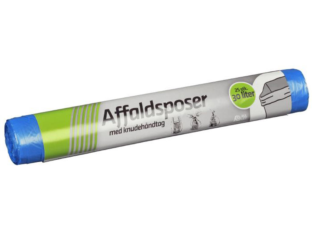 Affaldspose 50x60 cm blå 30 liter med knudehåndtag