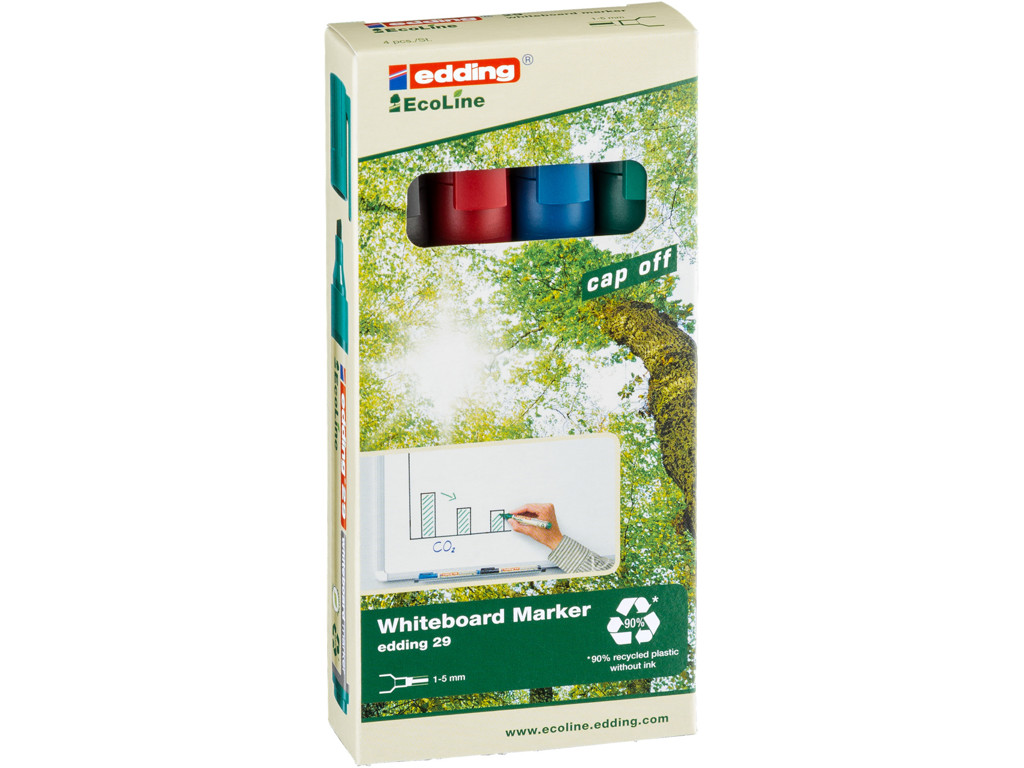 Whiteboardmarker Edding 29 Ecoline skrå spids 4 ass