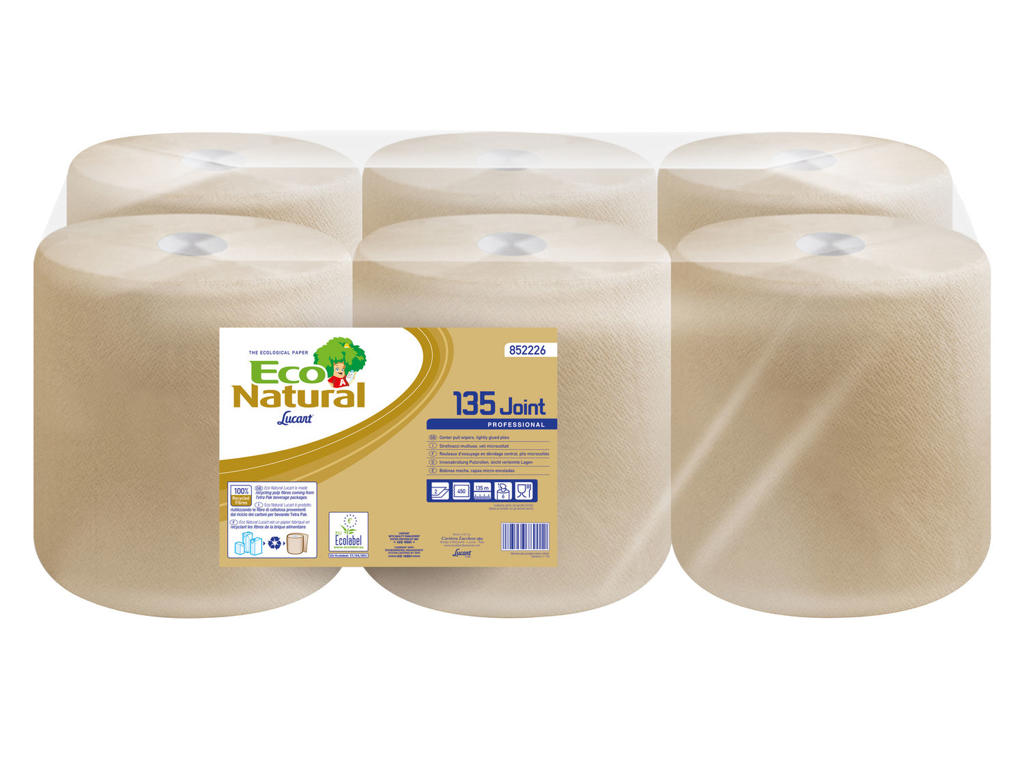 Håndklæderulle midi Lucart T3 Natural 2-lags 100% genbrug 6 ruller