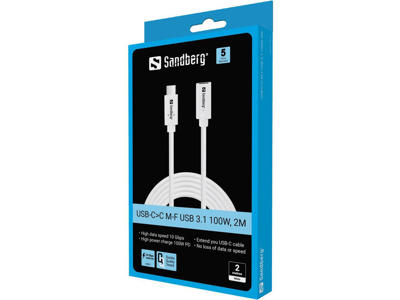 Sandberg USB-C>C M-F USB 3.1 100W, 2M