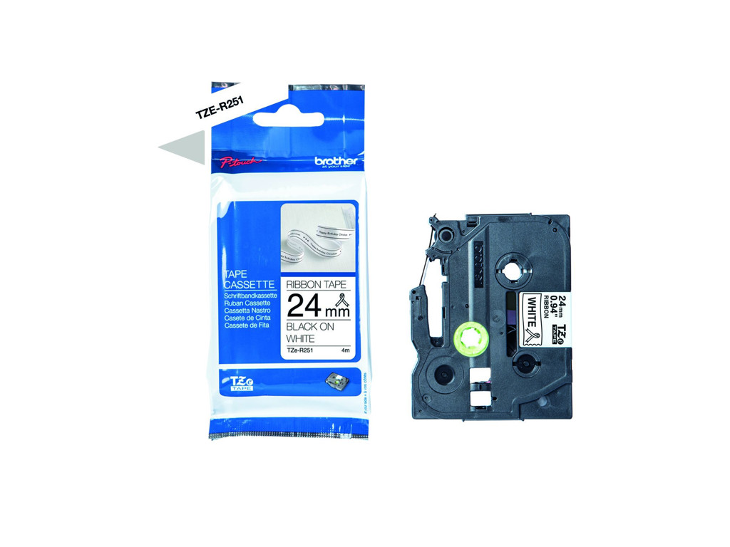 Brother tape TZeR251 24mm  sort/hvid satin