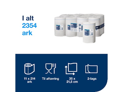Aftørringspapir Tork M1 101221 Plus 2-lags hvid 11 rl.