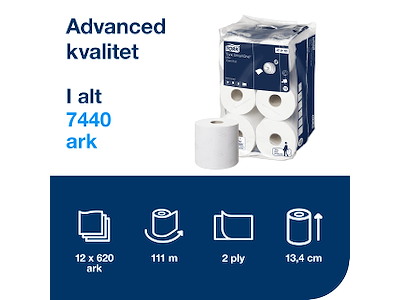 Toiletpapir Tork T9 472193 SmartOne Mini Advanced 2-lags 12 