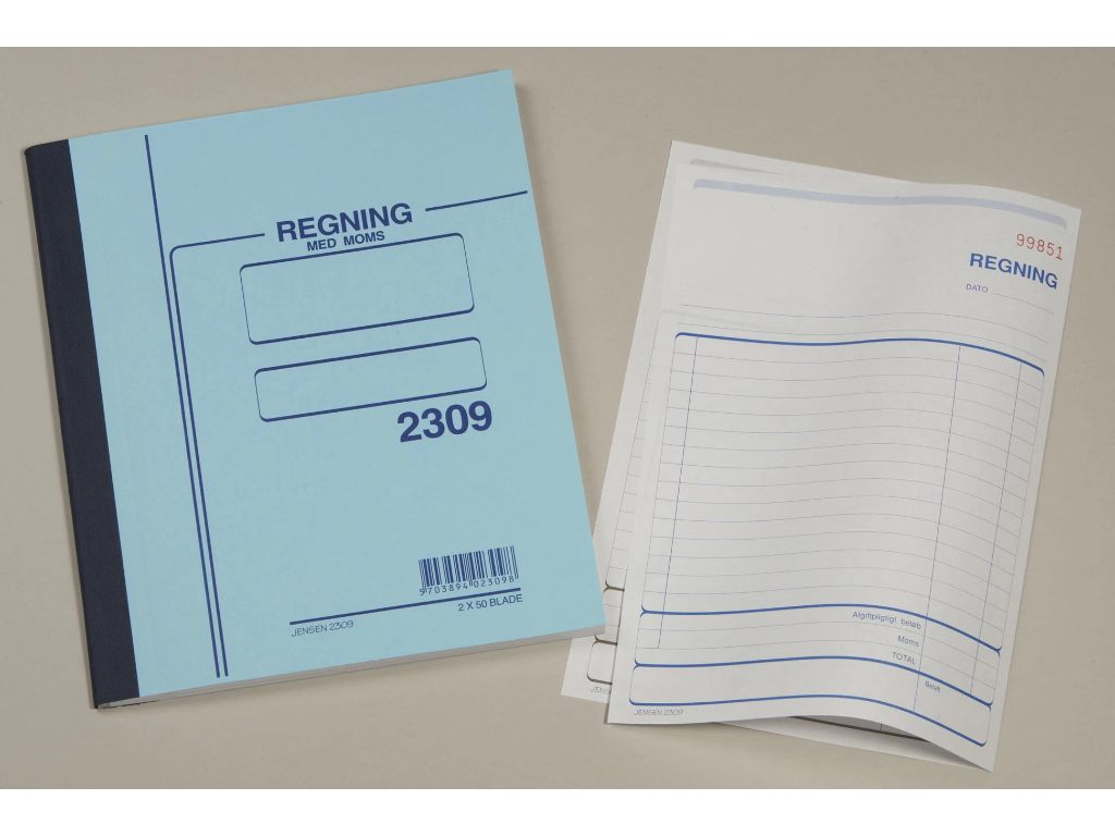 Regningsbog GF2309 148x210mm med moms 2x50 blade