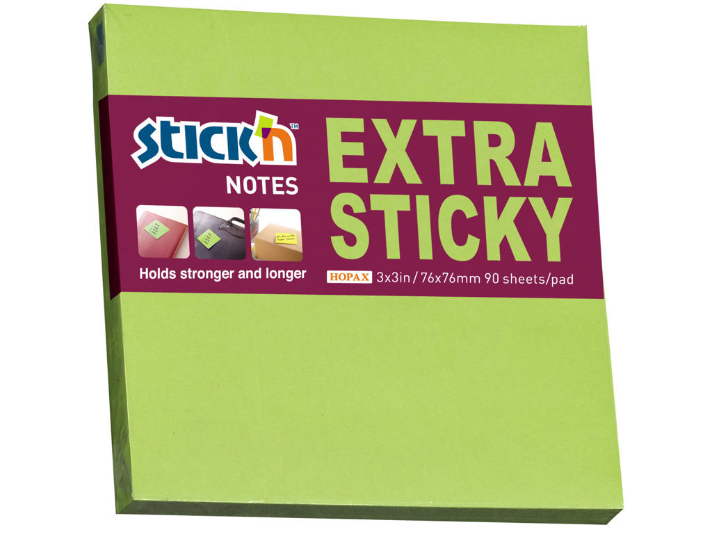 Notes Stick'N 76x76mm. ekstra sticky grøn