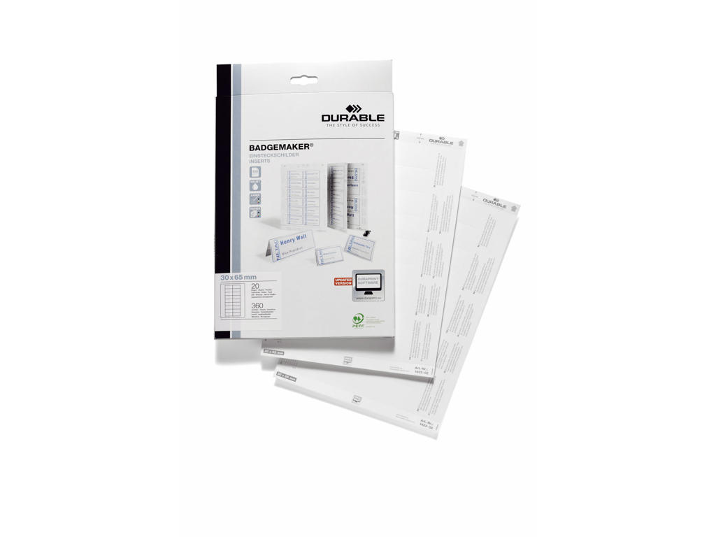 Indstik til navneskilt 65x30 mm 20 ark Durable