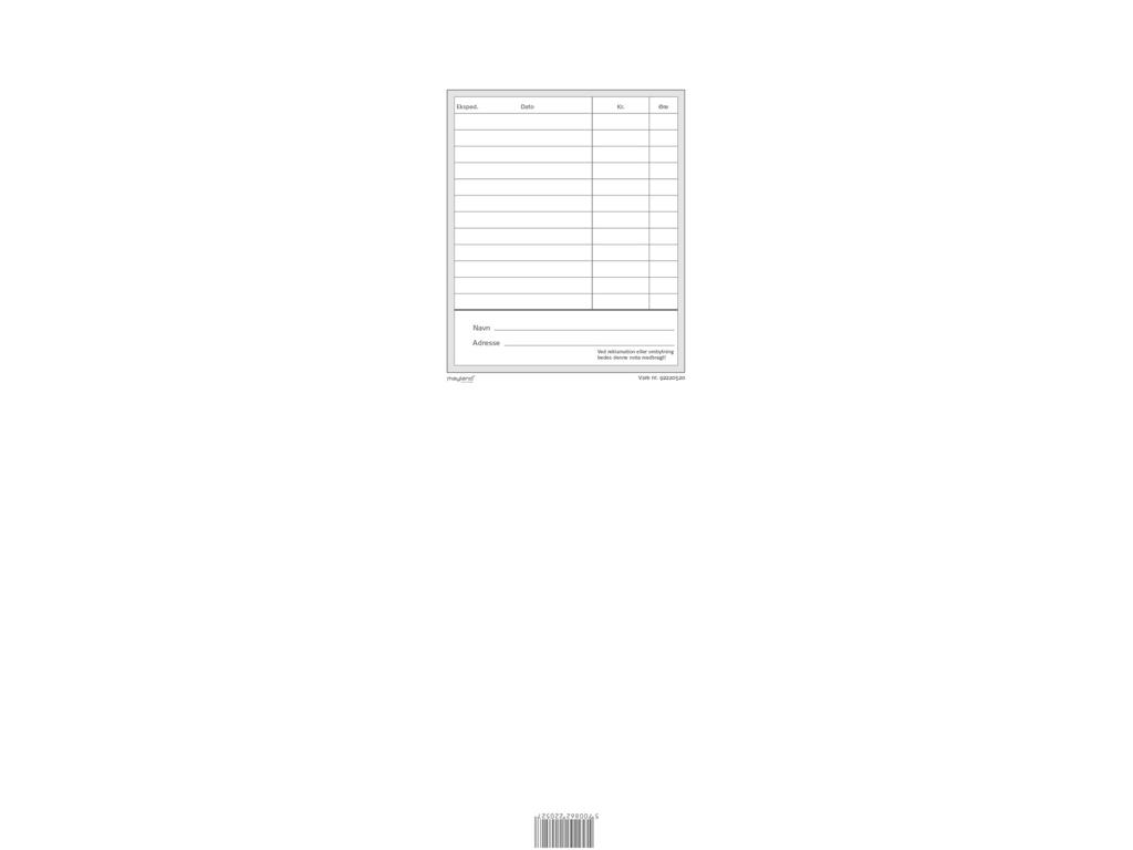 Kasseblokke 92 2205 20 100x383mm 2x50 blade