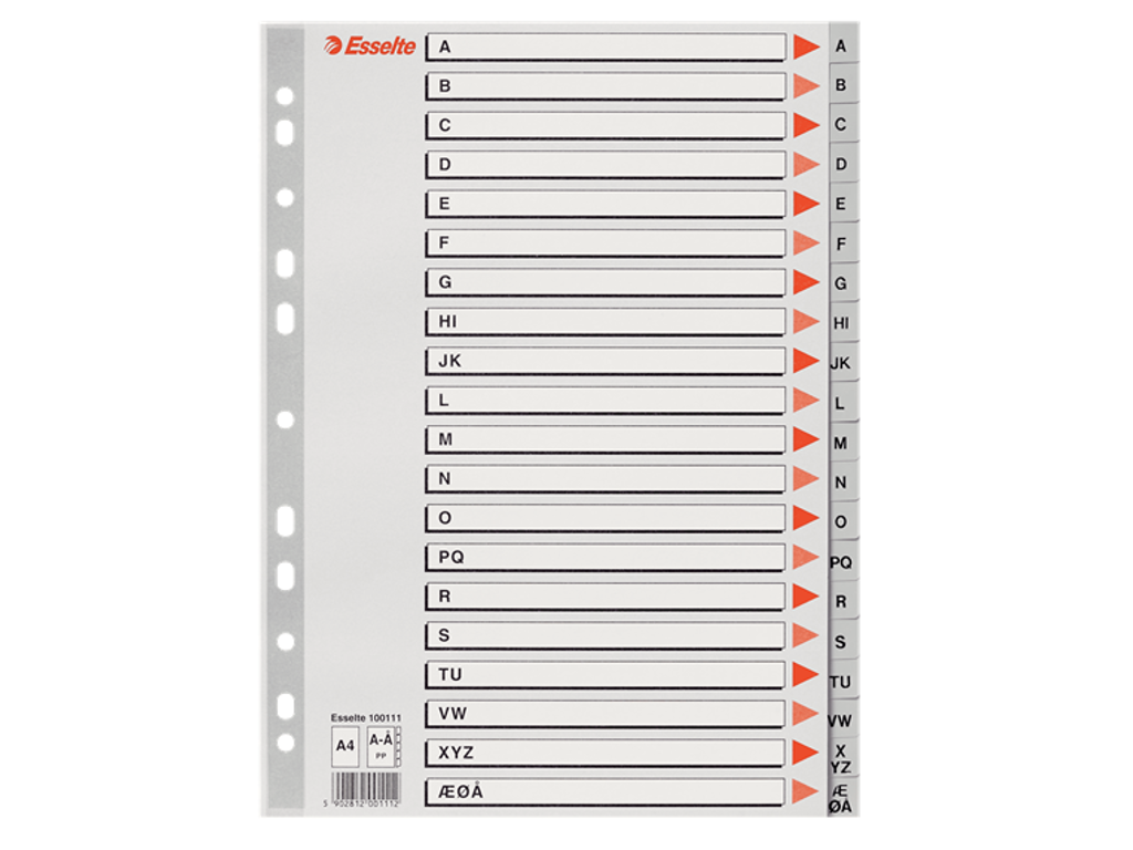 Alfabet A4 Esselte a-å grå