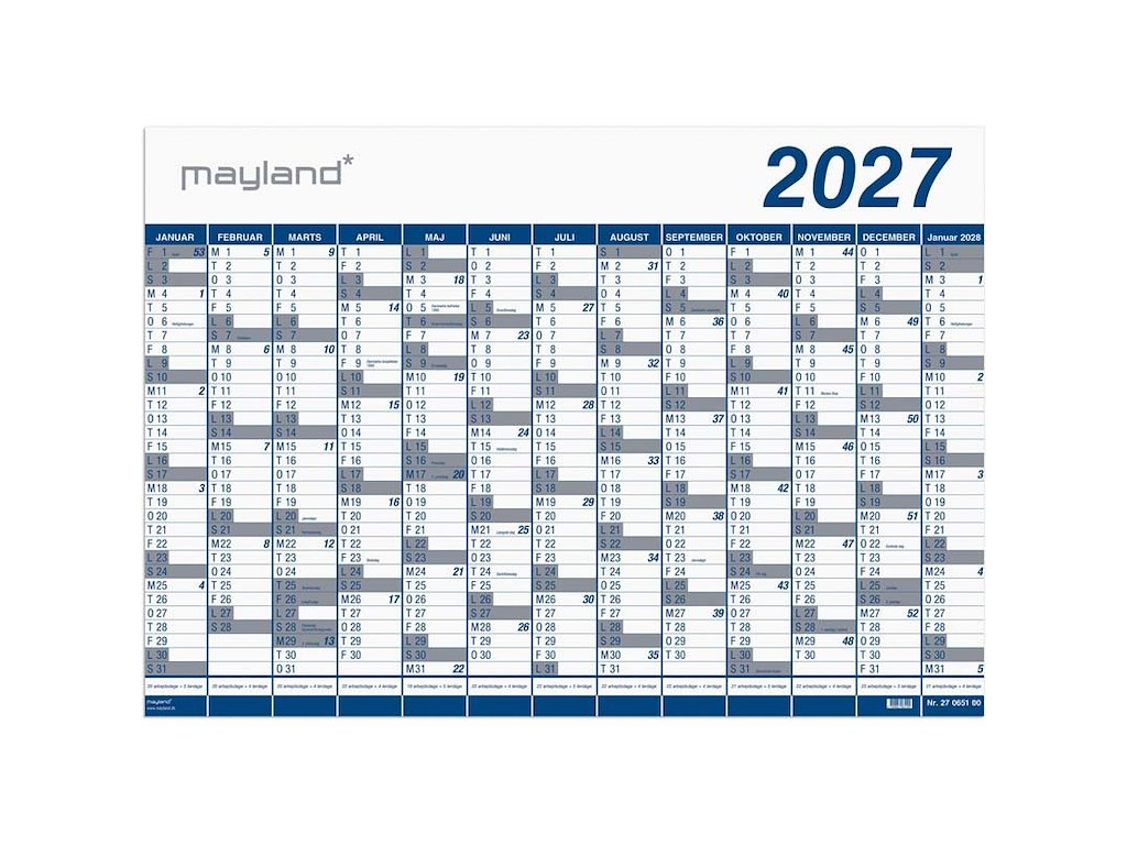 Kæmpekalender 1x13 mdr. PP-plast 2027 (i plastpose)