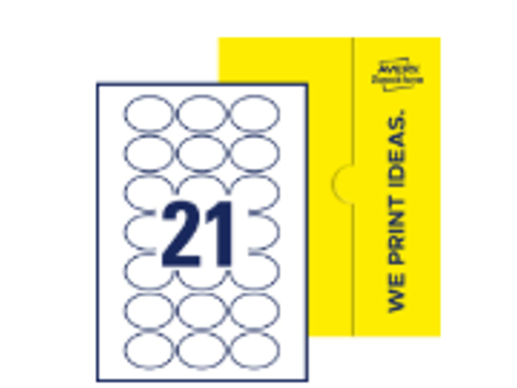 Etiket 50x37mm Hvid permanent 21 stk.
Oval 1000 Stk.