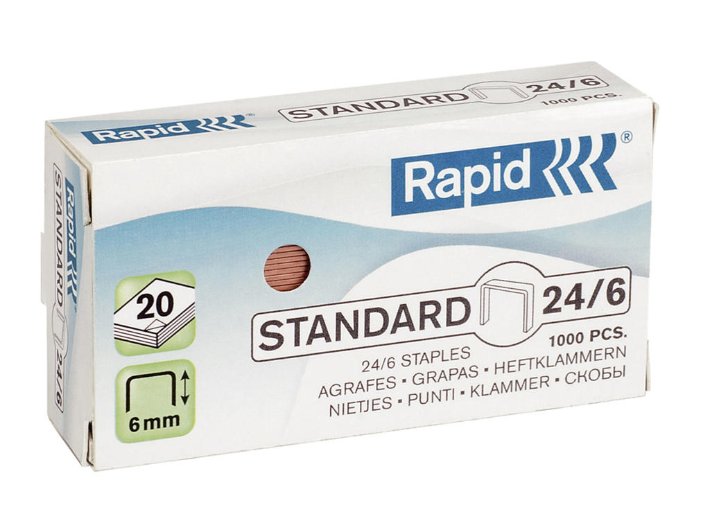 Hæfteklamme 24/6 Rapid kobber 1000 stk.