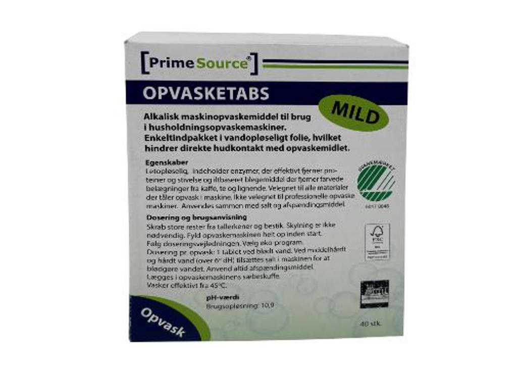 Opvasketabs Prime Source mild all-in-one vandopløselig folie 40 stk