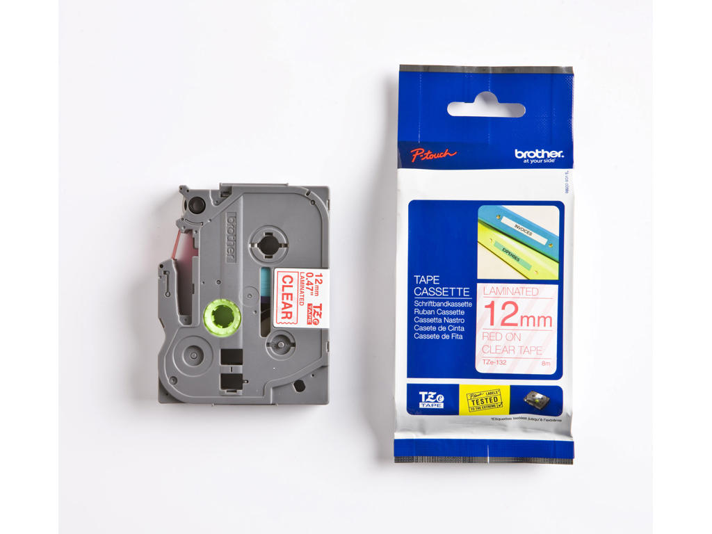 Brother tape TZe132 12mm rød/klar