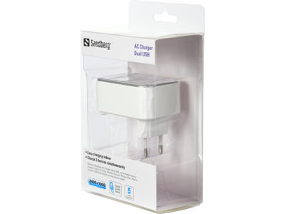 Oplader Sandberg dual USB Hvid