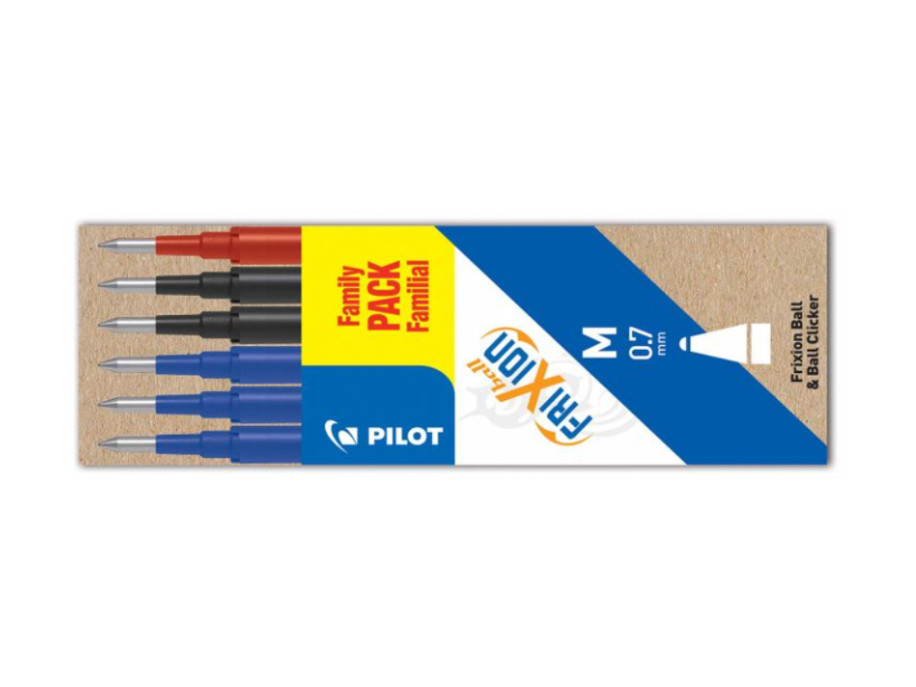 Refill Pilot FriXion 2xsort/3xblå/rød 0,7 mm 6-stk