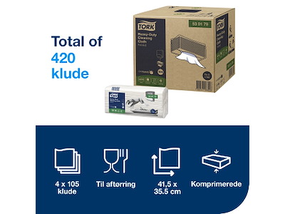Aftørringsklud Tork W4 530179 Kraftig hvid 4x105 ark
