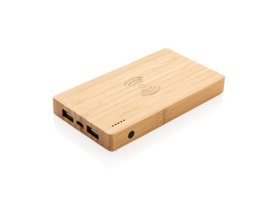 Bamboo 4.000 mAh trådløs 5W powerbank, brun