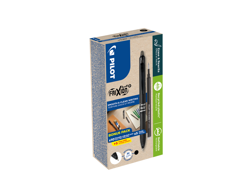 Kuglepen Pilot FriXion Ball Plus 0,7 mm sort 10+10