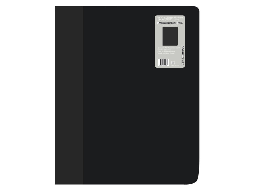 Demomappe A4 med 20 lommer sort PP