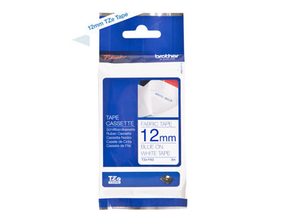 Brother tape TZeFA3 12mm blå/hvid stoftape 