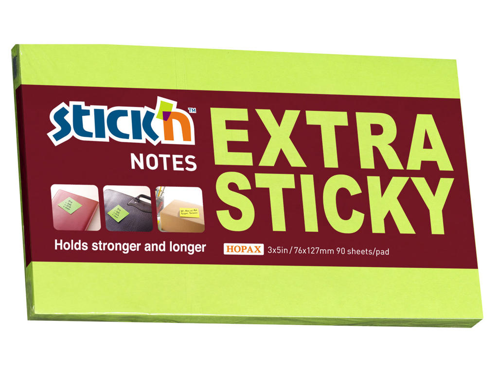 Notes Stick'N 75x127 mm. extra sticky grøn